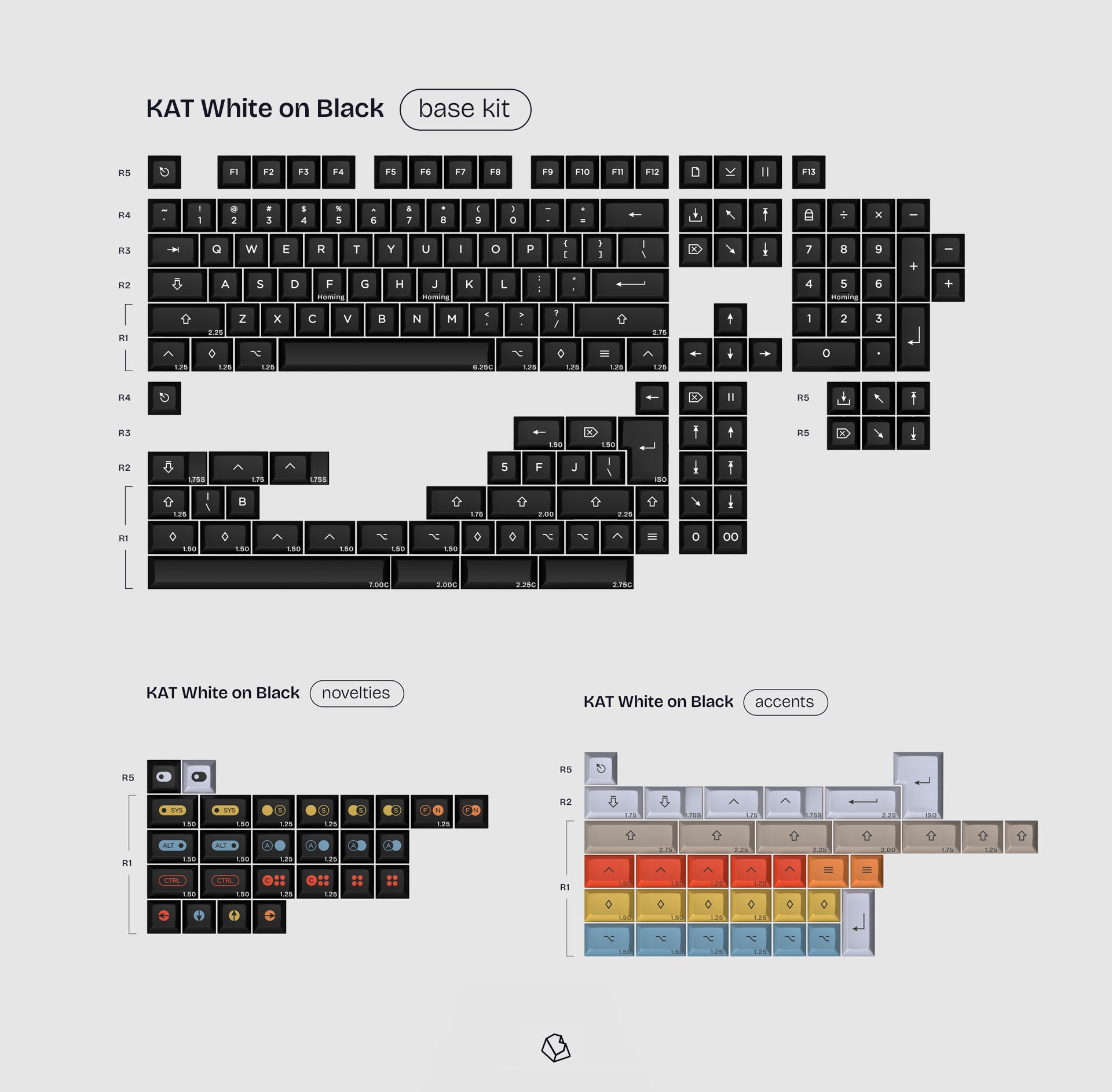 KAT White on Black + Extensions Thickened Double Shot PBT Keycaps-All