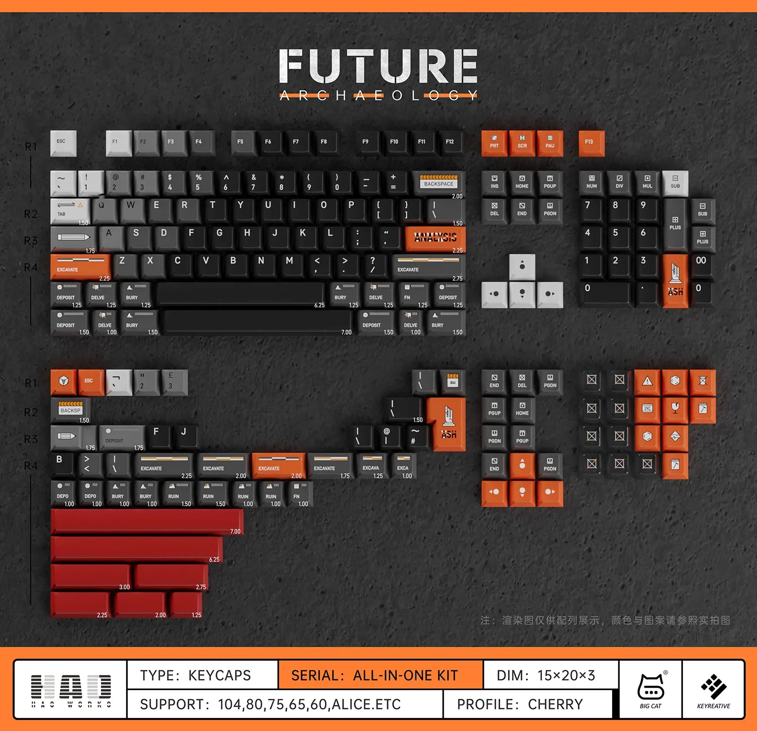 Future Archaeology Black Cherry Profile Keycaps Add-in-on-kit