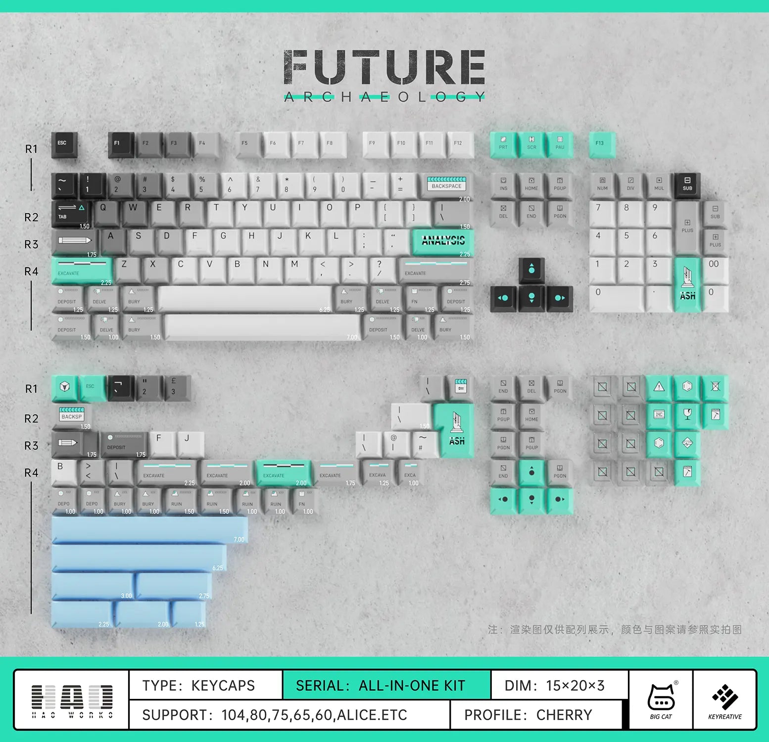 Future Archaeology White Cherry Profile Keycaps Add in on kit